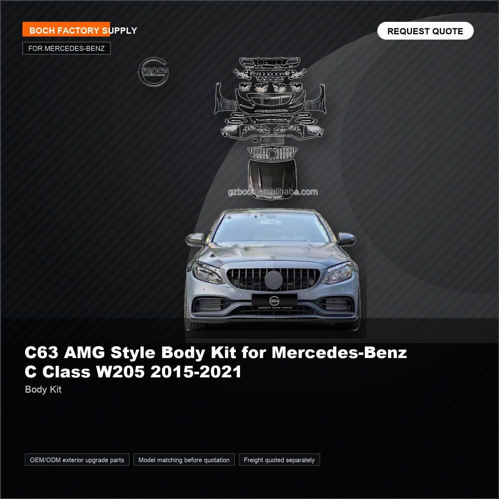 C63 AMG Style Body Kit for Mercedes-Benz C Class W205 2015-2021