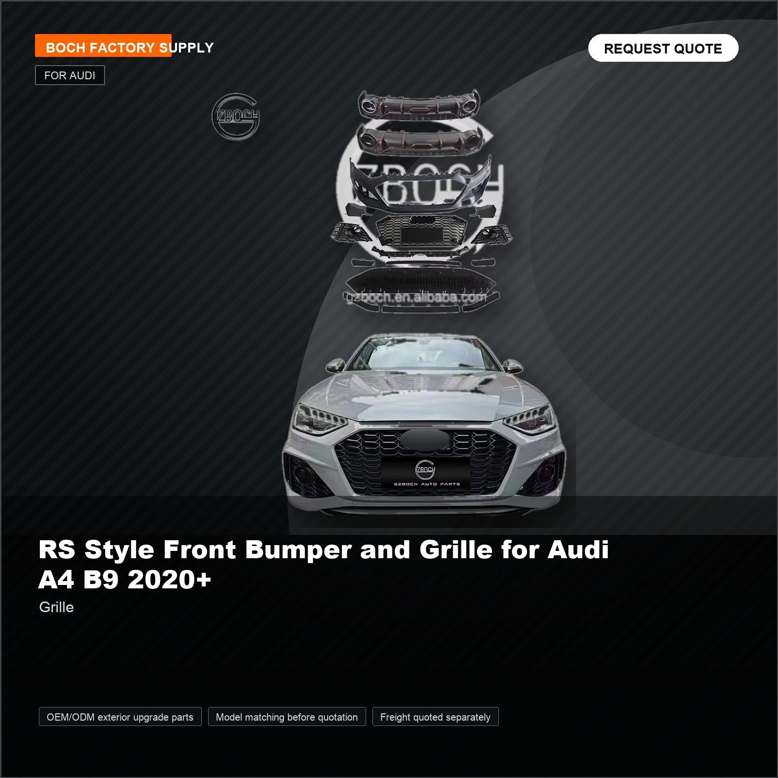 RS Style Front Bumper and Grille for Audi A4 B9 2020+