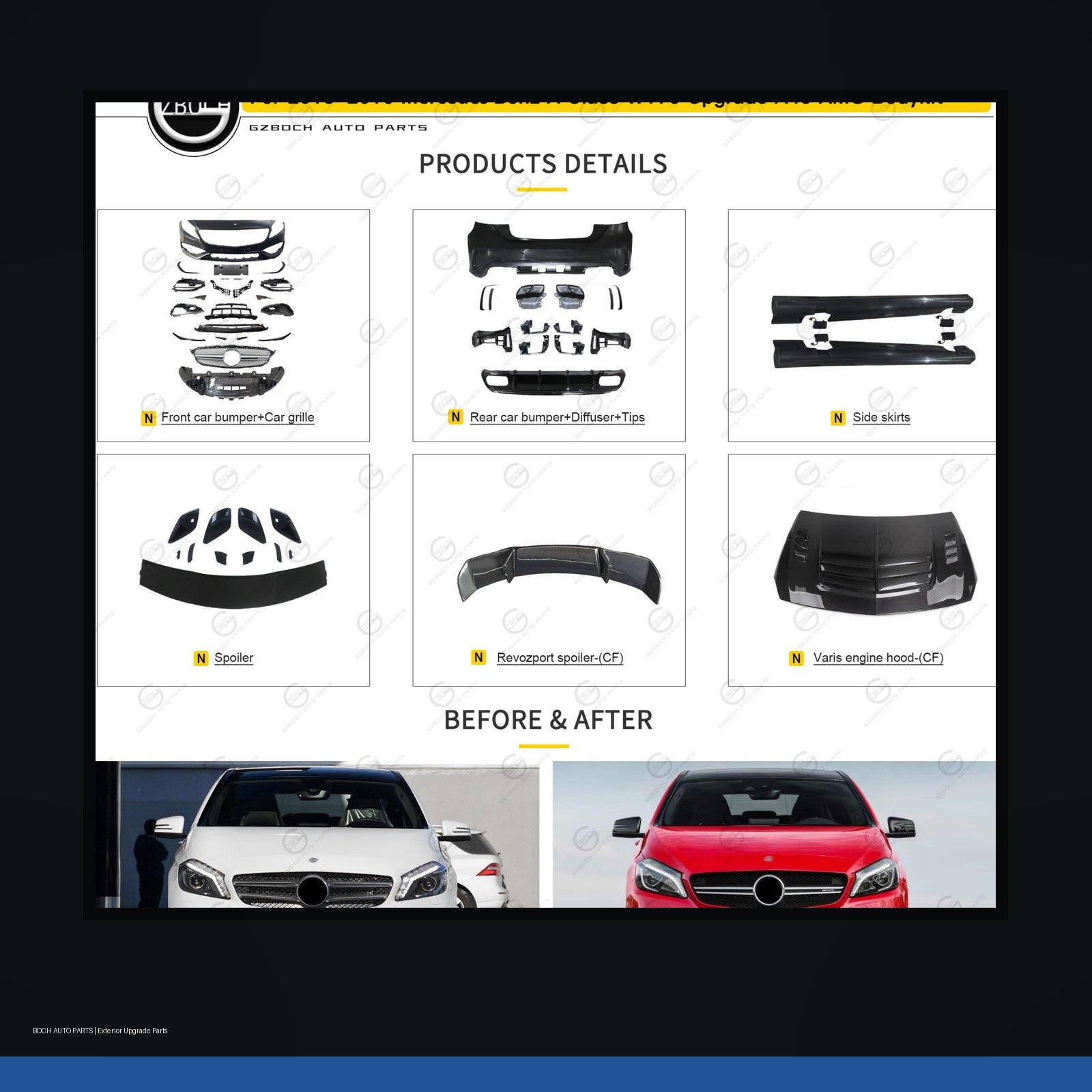 A45 AMG style body kit for Mercedes-Benz A Class W176 black background product image