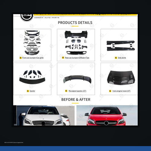 A45 AMG style body kit for Mercedes-Benz A Class W176 black background product image