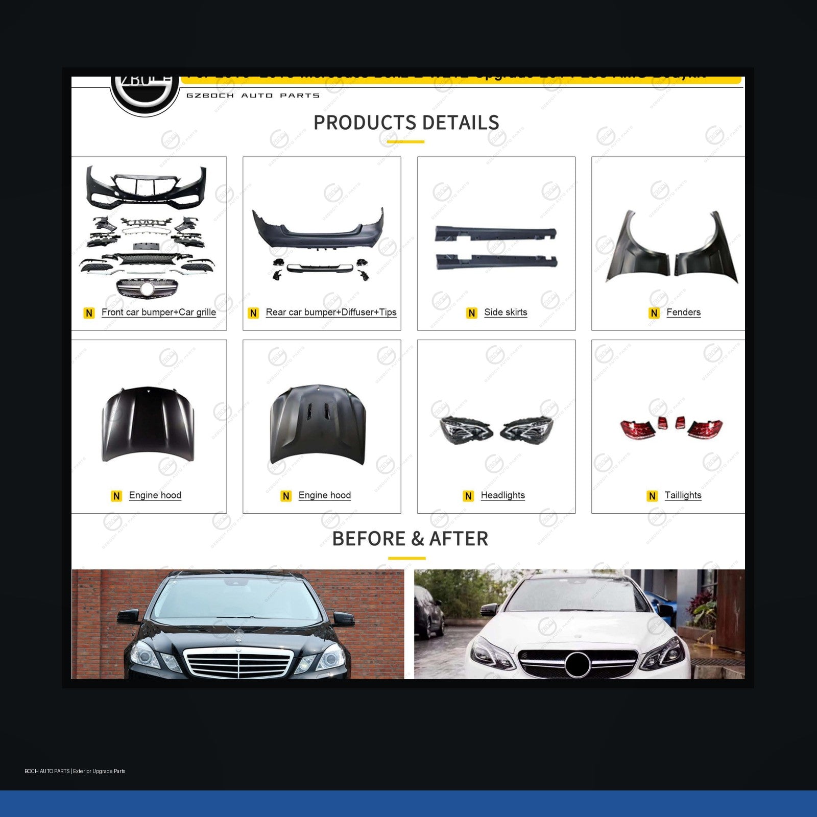 E63 AMG style body kit for Mercedes-Benz E Class W212 black background product image