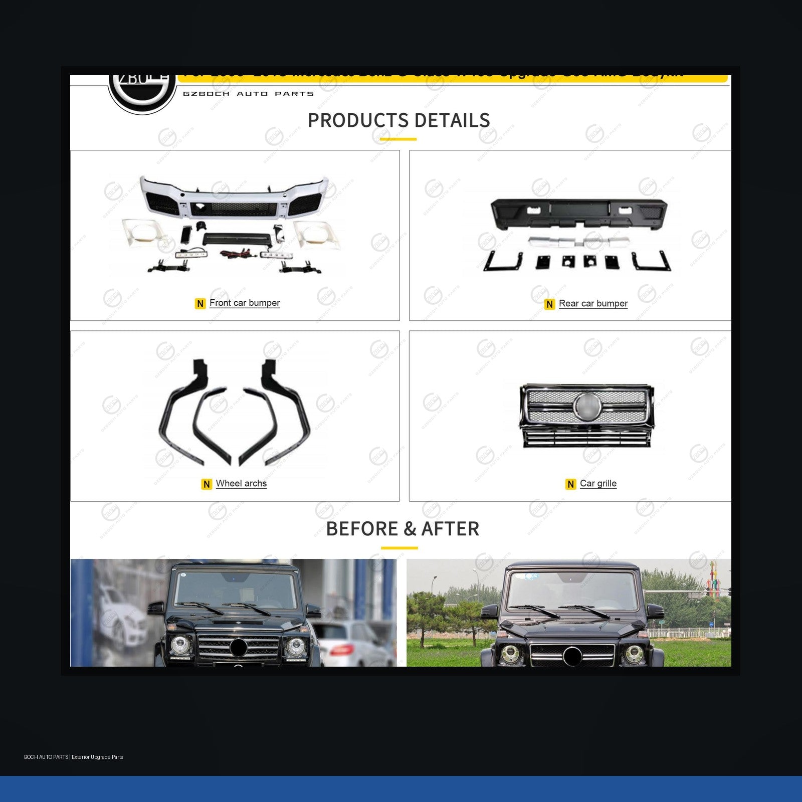 G63 AMG style body kit for Mercedes-Benz G Class W463 black background product image
