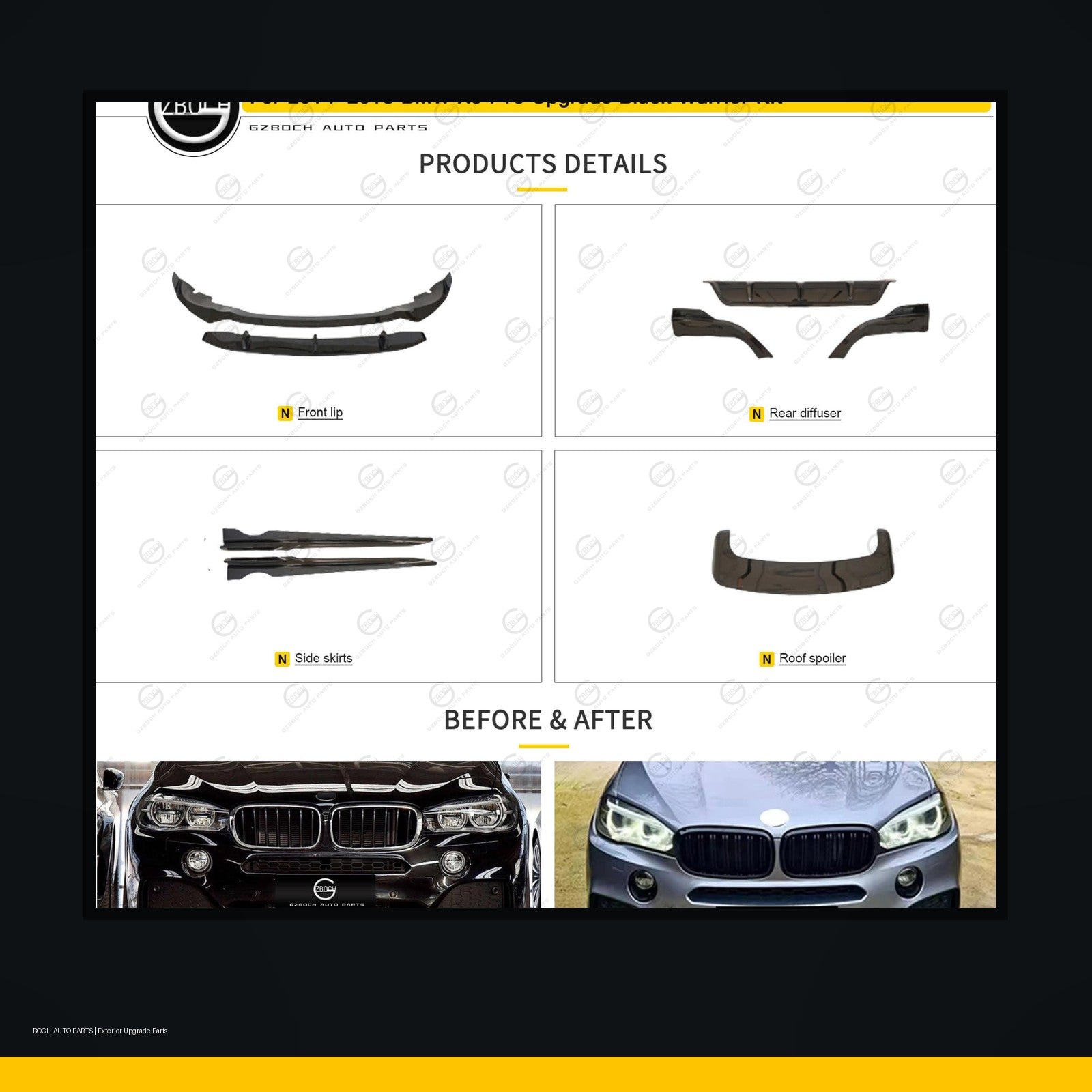 Glass Warrior style body kit for BMW X6 F16 black background product image