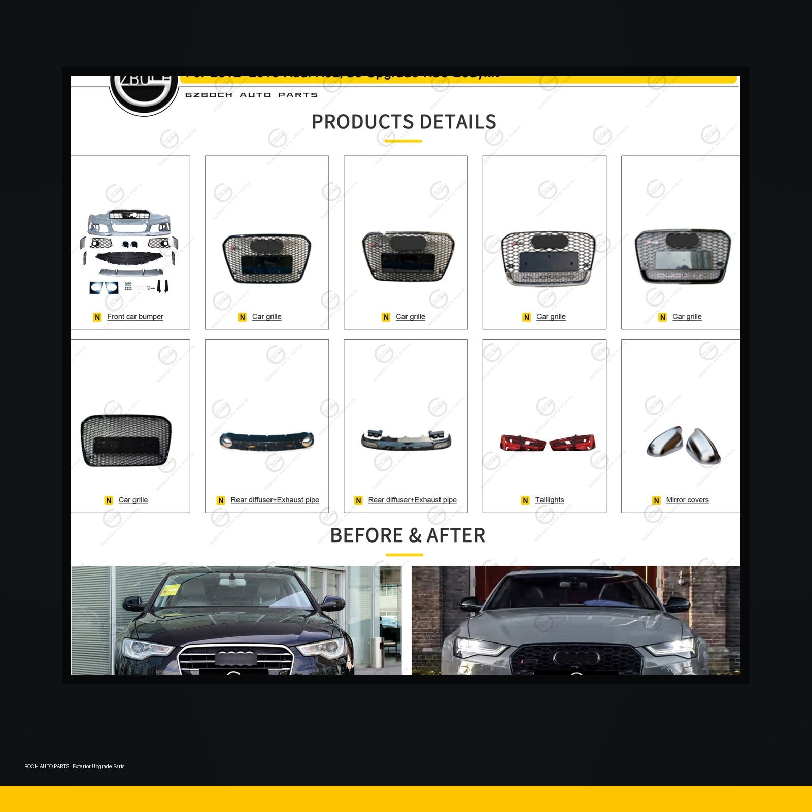 RS6 style body kit for Audi A6L C8 black background product image